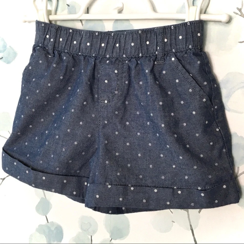 Gymboree Kids Denim Blue & White Polka Dot Cuffed Shorts 4 Pockets Belt Loops